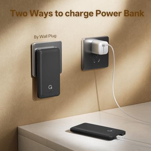 Brand Q Portable Charger with Built-in Cables and AC Wall Plug,Slim USB C Travel Essential Power Bank 10000mAh,External Battery Pack Compatible with iPhone,Samsung,Tablet and All Smart Phones - Thumbnail 3