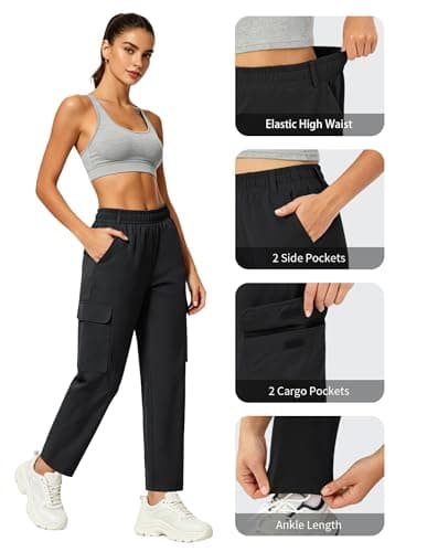 JEKAOYI Womens Hiking Cargo Pants High Waisted Lightweight Quick Dry Joggers with 4 Pockets for Outdoor Travel Black - Thumbnail 5