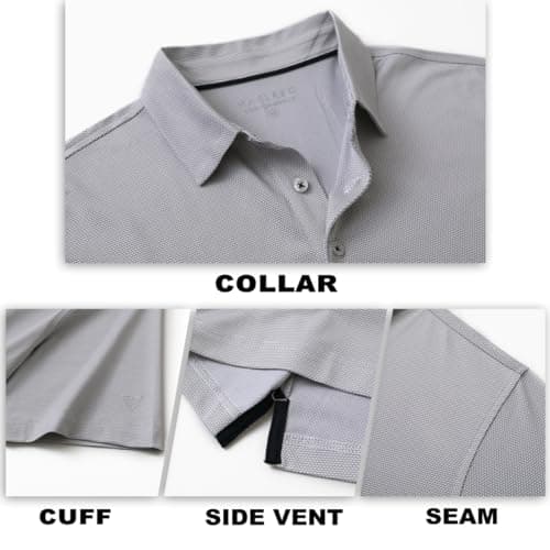 M MAELREG Mens Polo Shirts Short Sleeve Dry Fit Moisture Wicking Jacquard Performance Sport Golf Shirts for Men Grey White - Thumbnail 5