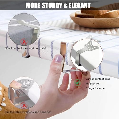 Tablecloth Clips for Outdoor Thick Tables 10 Pack, Butterfly Picnic Table Cloth Holder Clip Indoor, Heavy Duty Stainless Steel Cover Clamp for Party Wedding Home Restaurant Camping Accessories - Thumbnail 3