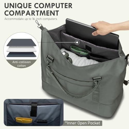 WOOMADA Weekender Overnight Bag for Women, Carry on Shoulder Travel Duffel with Shoes Compartment,Gym Bag with Toiletry Bag(army green) - Thumbnail 3