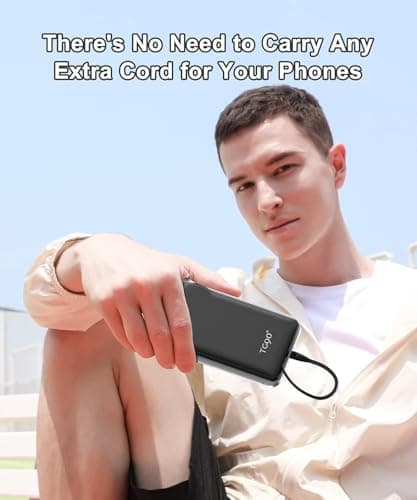 TG90° Portable Charger with Cords Only 10000mAh Power Bank with Built in Cables(No Plug) Battery Backup Cell Phone External Battery Pack Compatible with iPhone 17 16 15 14 13 12 Samsung Google iPad - Thumbnail 4