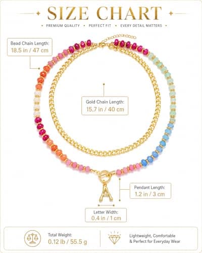 MIFYNN Colorful Beaded Necklace for Women Layered Trendy 14K Gold Plated Initial Chunky Chain Necklaces Rainbow Beads Choker Boho Summer Beach Jewelry (gold, C) - Thumbnail 6