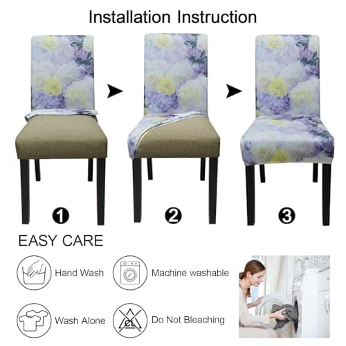 JQinHome Pattern Chair Covers for Dining Room Set of 2, High Stretch Removable Washable Parsons Chair Slipcover for Home Party Hotel Wedding Ceremony (Light Purple Flowers,2PCS) - Thumbnail 6