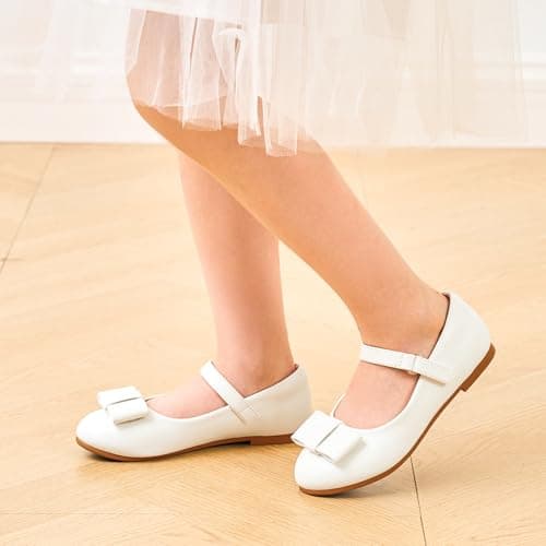 Stelle Girls Dress Shoes Toddler Mary Jane Shoes Flats with Bow for Toddler/Little/Big Kids(GMJ009-2-White,6MB) - Thumbnail 3