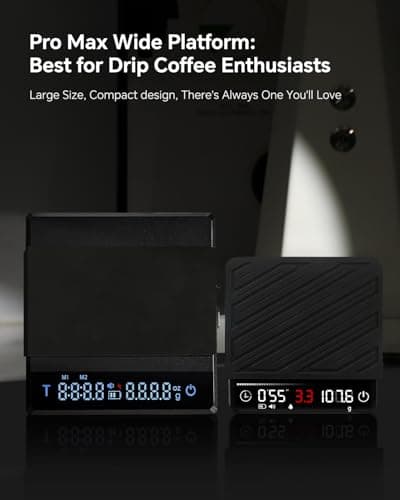 MUVNA Rechargeable Coffee Scale with Timer - Large Digital Pour-Over Scale, 2kg/0.1g Precision for Espresso Weight, Drip, Auto Tare, Brew Ratio, 3 Modes, 1500mAh for Long Standby, Black - Thumbnail 6