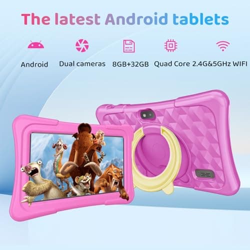 aiprotablet Kids Tablet, 7 inch Android Tablet for Kids, 6GB+32GB 1TB Expand, Quad-Core Toddler Tablets with Case, BT, WiFi, Parental Control, Games, Dual Camera (Pink) - Thumbnail 6