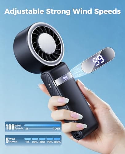 【2026 Upgrade】12000mAh Ice Cube Portable Handheld Fan with 12W Fast Charging Personal Fan 25H Working Time 100 Speeds Turbo Fan Cooling Fan 3-in-1 Desk Fan Rechargeable for Travel,Camping(Black) - Thumbnail 6