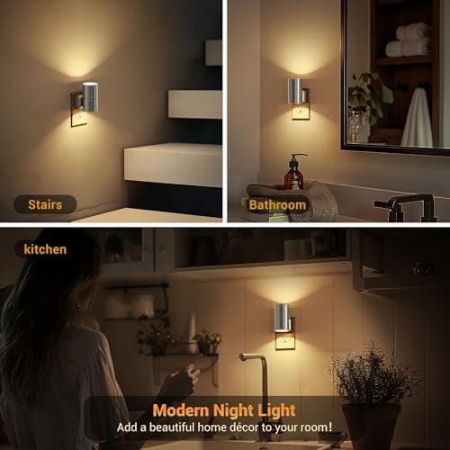 JandCase Night Light, LED Night Lights Plug into Wall, 2 Pack Automatic Nightlight with Light Sensor, 3000K Soft White 0-100LM Dimmable Modern Nightlight for Kids Bedroom Hallway - Thumbnail 6