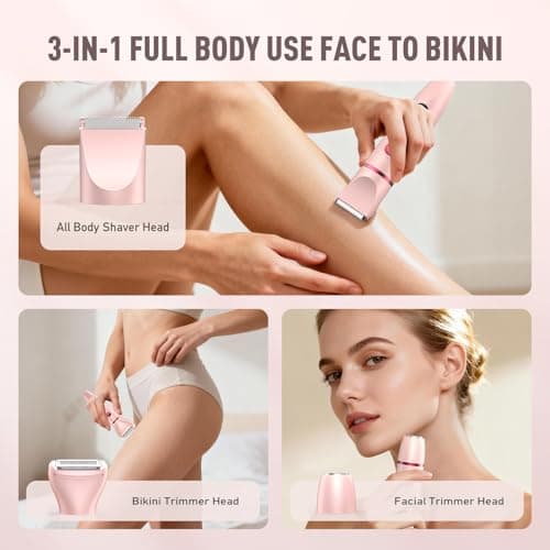 Crolanli Bikini Trimmer for Women, 3-in-1 Electric Razor, IPX7 Waterproof Ceramic Blades, Wet & Dry Use, LED Display, Painless Shaver for Bikini, Face, Underarms, Legs, Home Travel (Pink) - Thumbnail 6