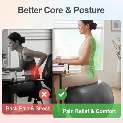 ElaraFit Anti Burst Large Exercise Ball for Yoga Non Slip Pilates Ball with Pump 550 lbs Capacity for Pregnancy, Fitness Size L 23 to 26 inches, About 58 to 65cm (Black) - Thumbnail 2