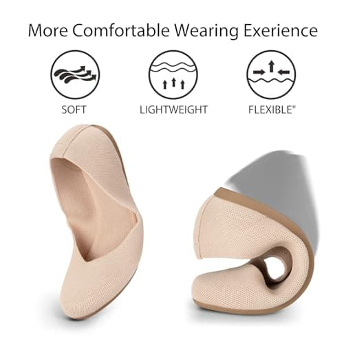 ATHMILE Women's Ballet Flat Shoes Round Toe Slip on Women Flats Knit Flat Shoes for Women for Dressy Casual Office Work Wedding Comfort Soft Pink Size 9 - Thumbnail 3
