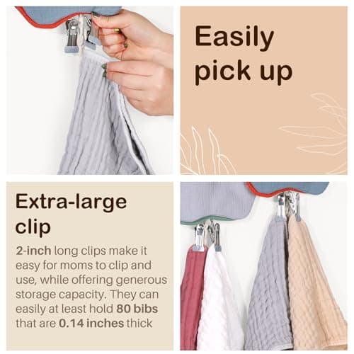 MOFASVIGI Headband Holder Baby Bibs Holder, Pacifier Clip Organizer Cotton Neutral Bandana Burp Cloths Storage Hanging Wall Decor for Newborn Girls and Boys Room - Thumbnail 6