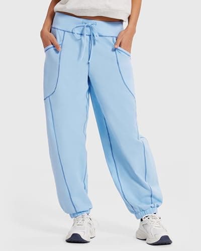 MOOSLOVER Women Baggy Jogger Pants Drawstring Mid Waist Athletic Casual Pant Comfy Cotton Lightweight Sweatpants(S,Blue) - Thumbnail 2