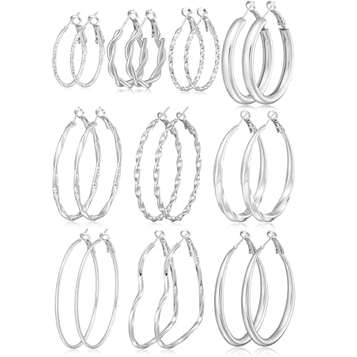 Silver Hoop Earrings for Women,Hypoallergenic Large Hoops Earrings Set, Lightweight Small Big Women Loop Earrings Pack for Jewelry Gift 25mm/30mm/40mm/50mm - Image 1