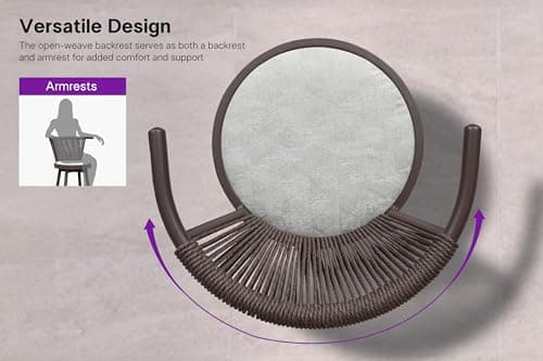 PURPLE LEAF Outdoor Swivel Counter Height Bar Stools Set of 2 Metal Modern Wicker Bar Chairs Wraparound Back and Armrests Aluminum Woven Barstools with Cushions for Kitchen Balcony Garden Indoor Brown - Thumbnail 6