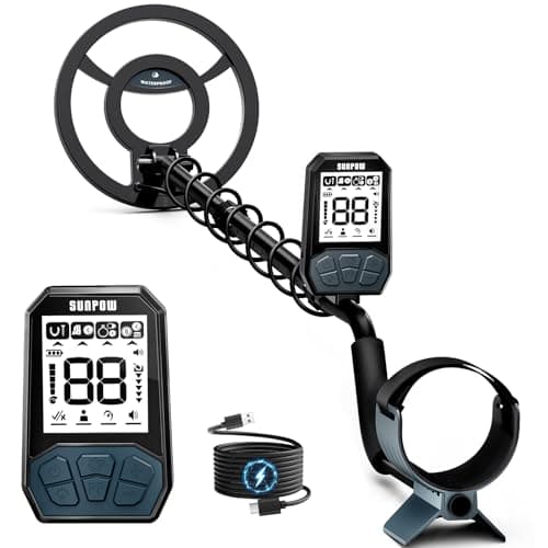 SUNPOW Rechargeable Metal Detector for Adults & Kids - Gold Finder with 1500mAh Lithium Battery, 20H Runtime, High Accuracy 8" Depth & 4 Modes for Beach & Shallow Water Treasure Hunting - Image 1