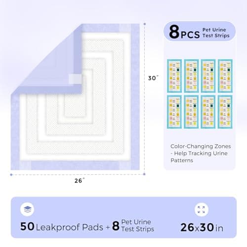 ZOMISIA 3D-Barrier Puppy Pee Pads for Dogs, 12 Cups Absorb & Rise Puffy Gel-Wall Leak-Proof, 26"x30" 50 Counts + 8 Pet Urine Test Strips, Super Absorbent Disposable Potty Training Pads - Thumbnail 5