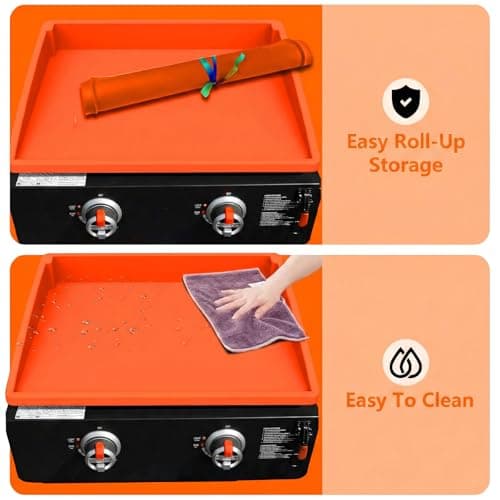 BANGIE 17" Silicone Griddle Mat for Blackstone Accessories - Anti-Warping & UV-Resistant Cover for Single-Burner Tabletop Grill, Blocks Condensation Rust (Orange) - Thumbnail 6