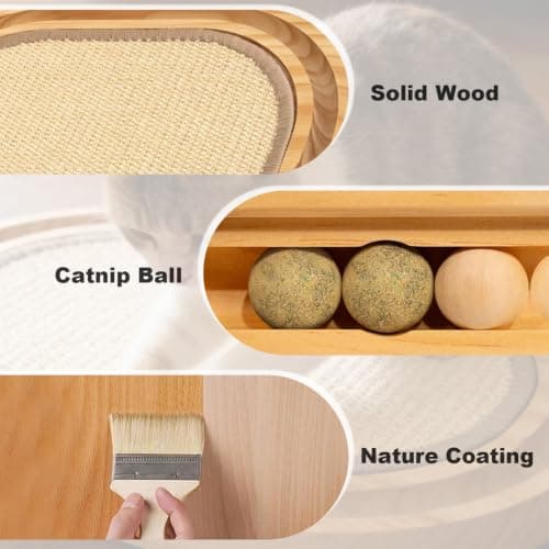 HLSMKJ Sisal Cat Scratcher Toy, Natu sisal cat Scratching pad, Ball Track Wooden Interactive Cat Toy Ball, Catnip Ball, for Cats Chasing, Hunting, Mental Physical Exercise Puzzle - Thumbnail 5