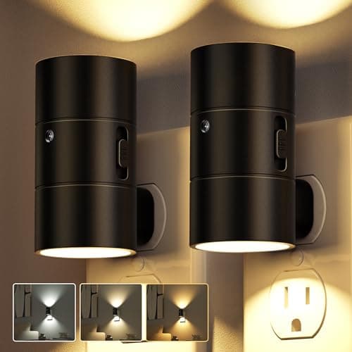 JOFIOS Night Lights Plug Into Wall,Dimmable LED Nightlight with Dusk to Dawn Light Sensor,0-100LM Adjustable Brightness,3 Color Temperatures,Night Light for Hallway Bathroom Stair Bedroom,Black,2 Pack