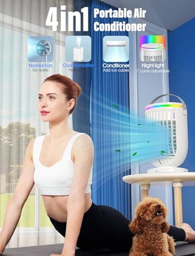 AI Portable Air Conditioners Fan with 120° Rotating Function,JYew Evaporative Mini Room Air Conditioners,Portable AC Unit Air Cooler with 4 in 1 Humidifier Fan Conditioner, AC Portable for Room Office - Thumbnail 6
