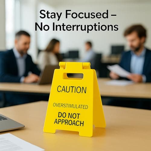 VDOR Office Desk Accessories Sign: Funny Gag Gifts Mini Caution Overstimulated Sign for Coworker & Boss – Cubicle Decor Home Office - Thumbnail 2