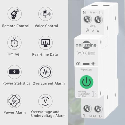 WiFi Smart Switch, 1-63A Adjustable WiFi Circuit Breaker, Smart Life/Tuya APP Remote Control Monitor Voltage Power Energy Usage, Compatible with Alexa Google Home, DIN Rail Mountable - Thumbnail 3
