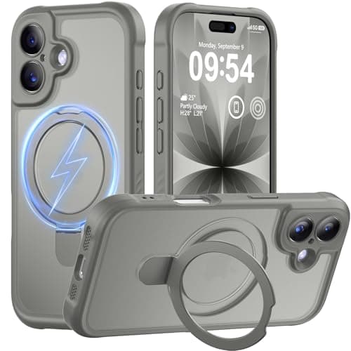 MOCCA Design for iPhone 17 Case, Compatible with Magsafe [Premium Invisible Magnetic Ring Stand] [Military Drop Protection] Full Camera Guard Translucent Matte Slim Phone Cover 6.3",Titanium Gray - Image 1