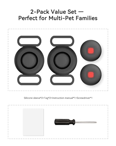 Dog Tracker Tag 2 Pack, Bluetooth Pet Tracker for Dogs with Collar Holder, Works with Apple Find My and Android Find Hub, Waterproof Anti-Lost Dog Tag Tracker for Collars - Thumbnail 6
