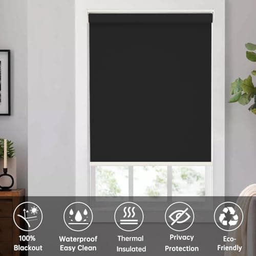 Changshade Cordless Roller Shades Blackout Blinds for Indoor Windows,Pull Down Darkening Roller Shade with UV Protection and Thermal Window Shades for Home and Office(38" W x 72" H,Black) - Thumbnail 4