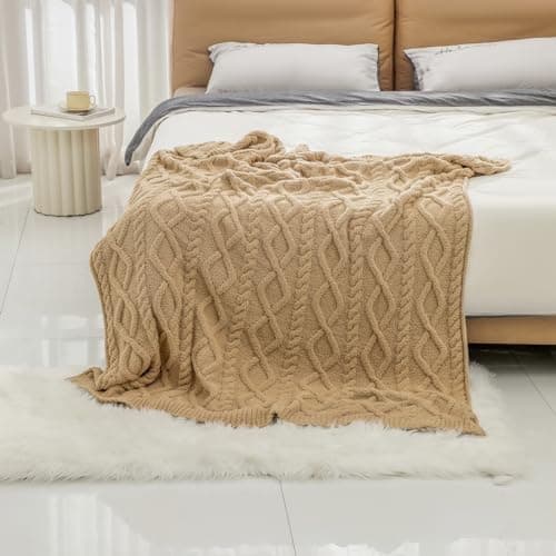 bearberry Plush Fleece Blanket Ultra Cozy & Warm Cable Knit - Machine Washable Throw for Living Room, Bedroom, Office | Lightweight Fuzzy Blanket for Adults, Kids, Pets (Camel, 40”x50”) - Thumbnail 4