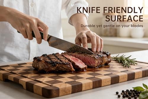 FYCTIO Checkered Cutting Boards for Kitchen, Wooden Chopping Board with Juice Grooves & Handles, Acacia Decorative Cutting Board Butcher Block Serving Tray with Gift Box, 16.5" x 11.6" x 0.8" - Thumbnail 2