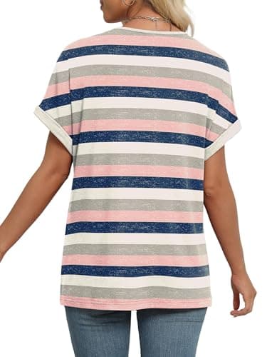 EXLURA Womens Summer Tops V Neck Outfits Clothes Short Dolman Sleeve Blouses 2025 Fashion Shirts - Thumbnail 4