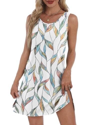 Vestidos De Verano para Mujer 2026 Loose Casual Sleeveless Dress Sundresses with Pockets Floral Leaf L - Image 1