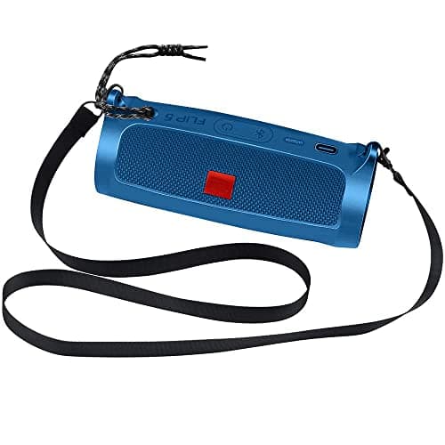 Silicone Case for JBL FLIP 5 Waterproof Portable Bluetooth Speaker, Gel Soft Skin Rubber Cover, Travel Carrying Storage Bag Pouch with Shoulder Strap and Carabiner (Blue) - Thumbnail 5