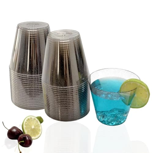 KINGSUSLAY 50Pack Glitter Sliver Plastic Cups, 9 oz Clear Fancy Disposable Cups,Clear Plastic Tumblers for Weddings,Birthday,Thanksgiving, Christmas,Halloween as Party Cups. - Image 1