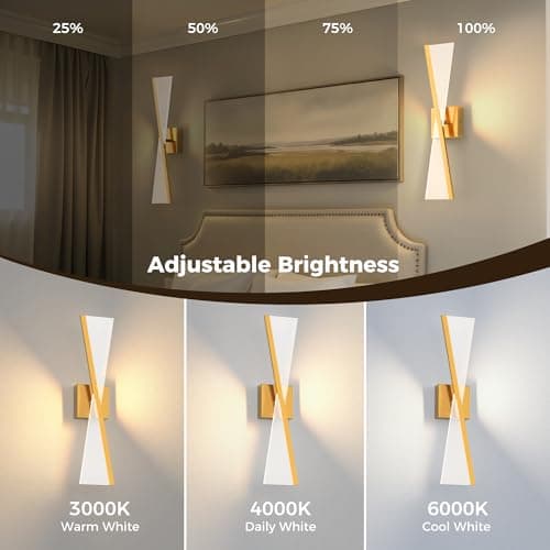 L LOHAS LED Gold Battery Operated Wall Sconces Set of Two, Upgraded Beautiful Design Wireless Wall Sconces Battery Operated, Gold Sconces Wall Decor Set of 2 for Living Room - Thumbnail 3