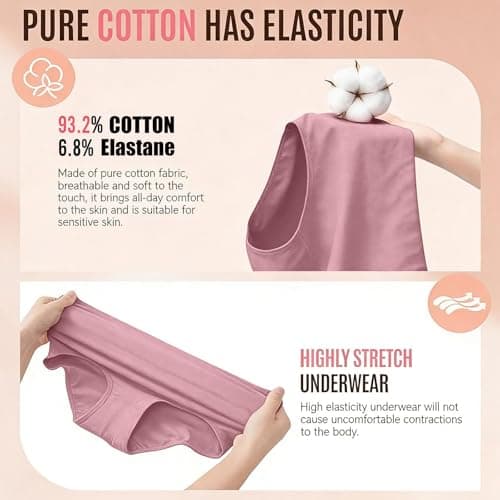 NESBRE Womens Briefs Cotton Underwear Multipacks High Waisted Full Coverage Women's Hipster Panties Ladies Cotton Briefs for Work, Yoga & Sleep 6-Pack - Thumbnail 2