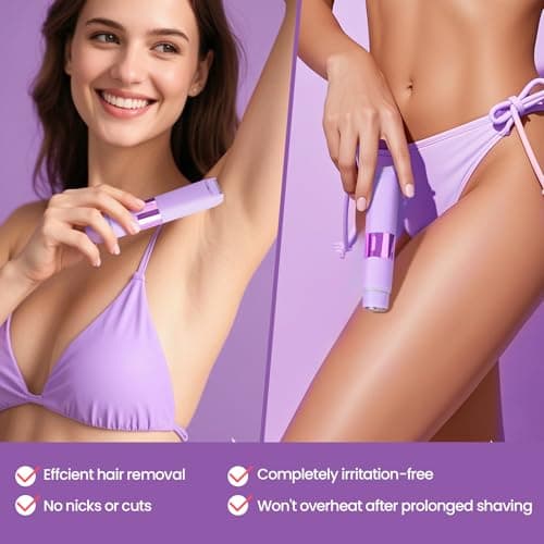 Electric Bikini Trimmer for Women - Waterproof & Painless Dual Head Shaver for Pubic Hair, Face, Legs, Underarms, 2-in-1 Bikini Shaver (Purple) - Thumbnail 5