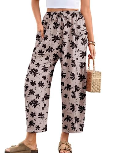 Heymoments Women's Wide Leg Lounge Pants Ink Dot Flowers Large Lightweight Drawstring High Waisted Paper Bag Flowy Dress Loose Vacation Comfy Summer Beach Palazzo Harem Casual Trousers with Pockets - Image 1