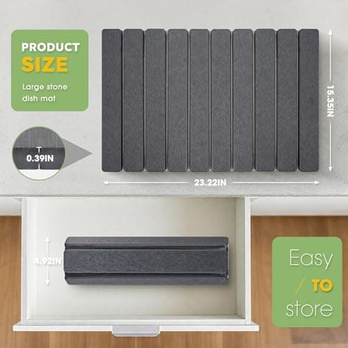 HABUTWAY Large Stone Dish Drying Mat for Kitchen Counter – 24"×16" Collapsible Diatomaceous Earth Mat, Ultra Absorbent & Quick Dry, Foldable Drying Pad for Dishes, Bottles, Cups (Dark Grey) - Thumbnail 3