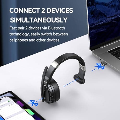 TECKNET Trucker Bluetooth Headset, Stable V5.2 & USB Dongle Connection, 70h Wireless Bluetooth Headsets with Mic and Mute, ENC Noise Canceling, Headset for Truck Drivers, Cell Phone, PC Comfort Office - Thumbnail 4
