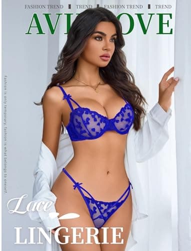 Avidlove Lingerie Sets for Women Sexy Matching Bra and Panty Sets Push Up Underwear Royal Blue S - Thumbnail 2