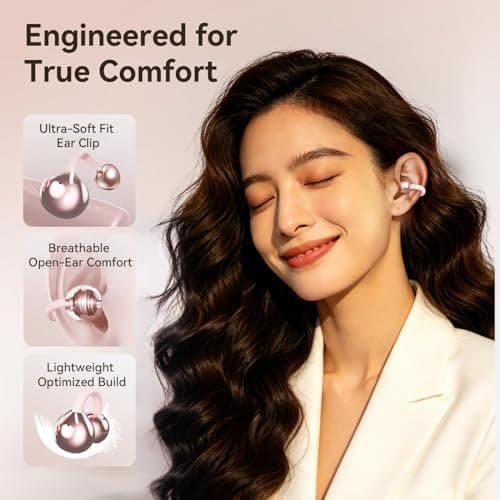 WUYUEGE Upgraded Clip-On Earbuds Comfortable Fit,Open Ear Buds Bluetooth 6.0 Wireless Headphones for Women, Lightweight for Small Ears,Stable Connection for Work, Sports, Glasses Friendly & Gift - Thumbnail 2