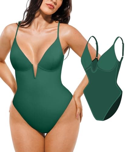 Popilush Tummy Control Swimsuits for Women Shapewear One Piece Deep V Neck Underwire Swimsuit Summer Beach Pool Vacation Green - Image 1