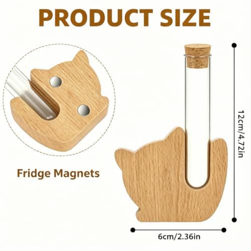 Cat Whisker Holder Fridge Magnet, Clear Glass vases with Wooden Base, Fridge Magnets Perfect, Anti-Scratch cat Whisker jar, Tiny Keepsake for Pet Memorial, Home Desktop Decor Gift for Pet Lovers. - Thumbnail 2