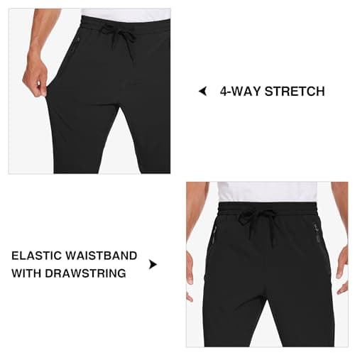MOURCE Men's Lightweight Elasticated Waist Joggers - Mens Quick-Dry Travel Pants Drawstring, Black XL - Thumbnail 5