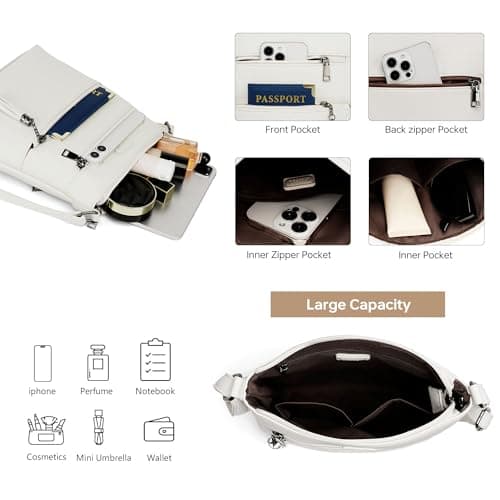 Kiss Sea Womens Crossbody Purse Leather Travel Crossbody Bag with Tassel and Adjustable Strap White - Thumbnail 4