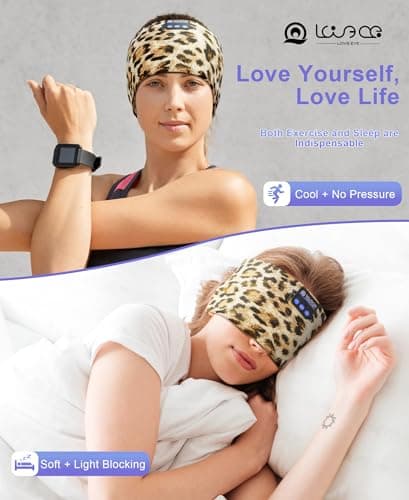 LOVE EYE Sleep Headphones Wireless Headband Headphones Bluetooth 5.4 for Side Sleeper Bluetooth Headband Earphones for Sports for tech Gadgets Gifts(LeopardPrint) - Thumbnail 2